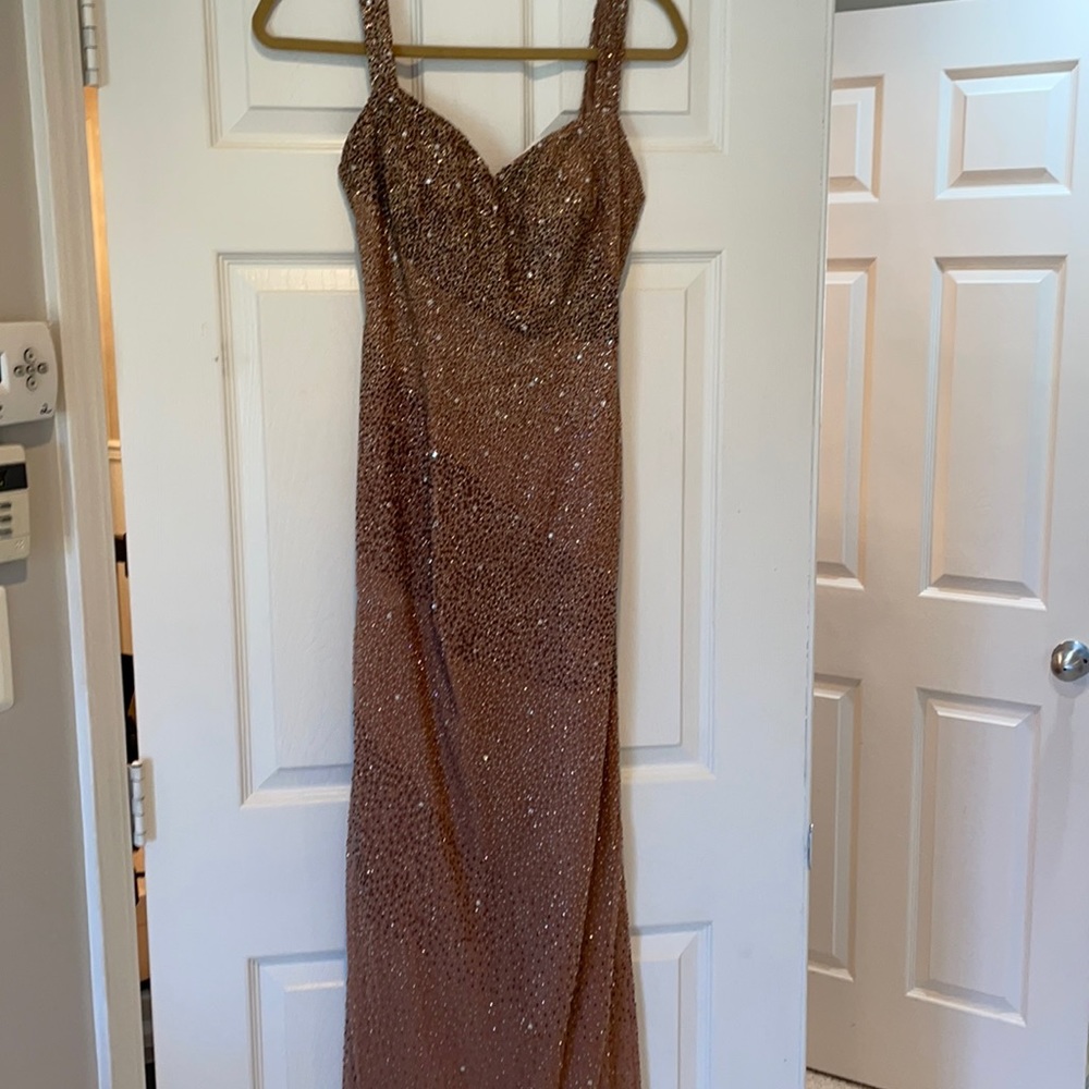 Hand beaded, bronze dress